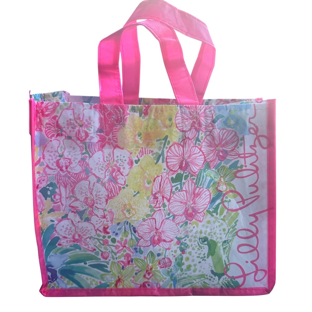 Lilly Pulitzer Floral Garden Pink Cheetah Reusable Tote Small 9*11 inches